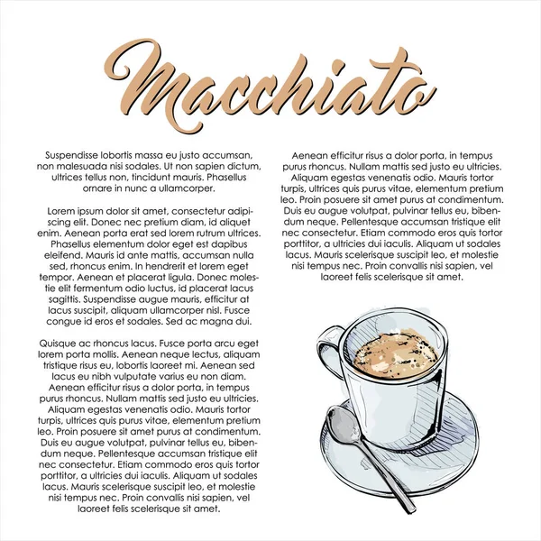 Handgezeichnetes Poster Mit Text Und Macchiato Kaffee Vektorillustration — Stockvektor