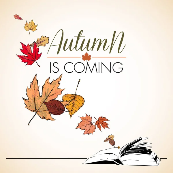 Осень Грядет Векторная Иллюстрация Книги Листьев — стоковый вектор