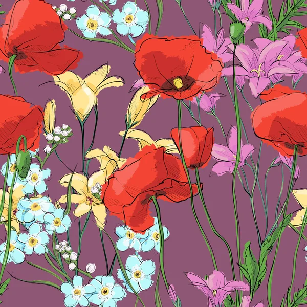 Modèle de coutures florales. Style croquis. Illustration vectorielle . — Image vectorielle
