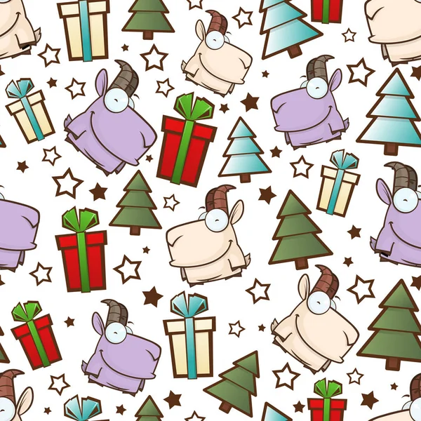 Modèle sans couture de Noël avec des chèvres de dessin animé. Illustration vectorielle — Image vectorielle