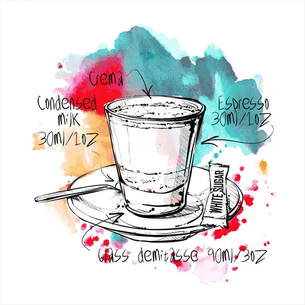 Handgezeichnete Kaffeetasse Auf Einem Aquarell Hintergrund Vektorillustration — Stockvektor