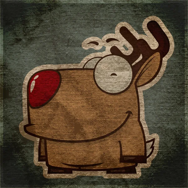 Carta grunge animale con divertente cervo cartone animato . — Vettoriale Stock