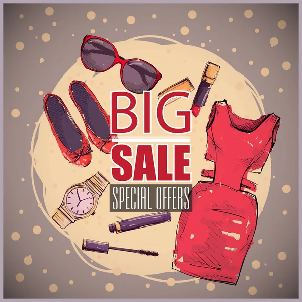 Big Sale Vector Poster Fashion Accessories — Stock Vector