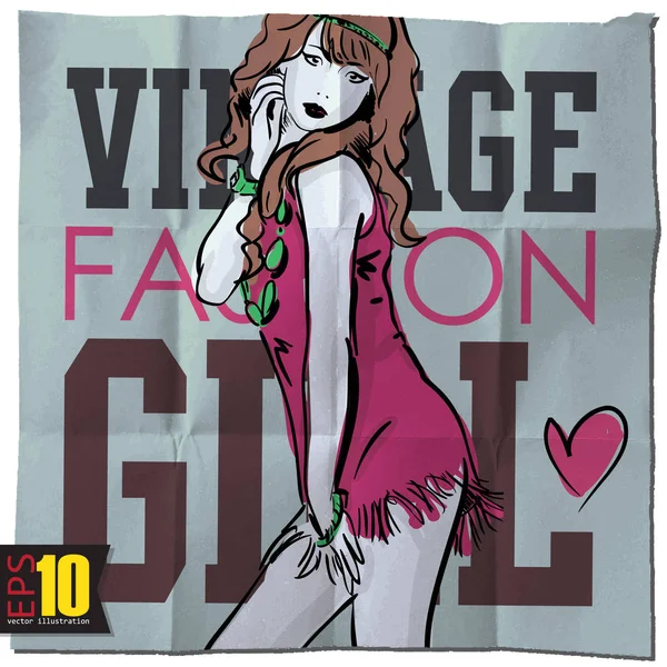 Stylish Girl Grunge Background Vector Illustration — Stock Vector