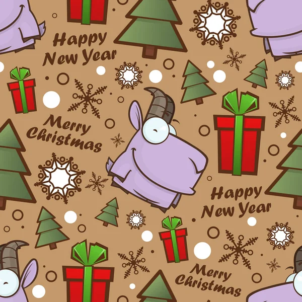 Karikatür keçi ile Noel sorunsuz desen. Vektör illustrati — Stok Vektör