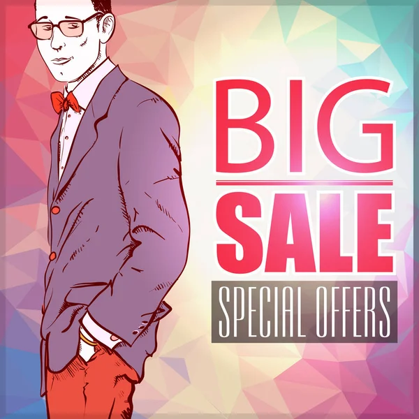 Big Sale Banner Stylish Young Man Vector Illustration — Stock Vector