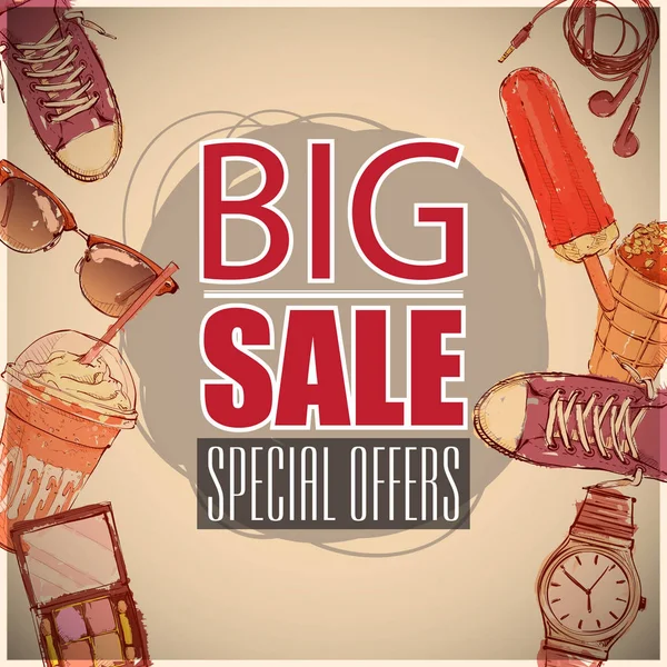 Big Sale Vector Poster Fashion Accessories — Stock Vector