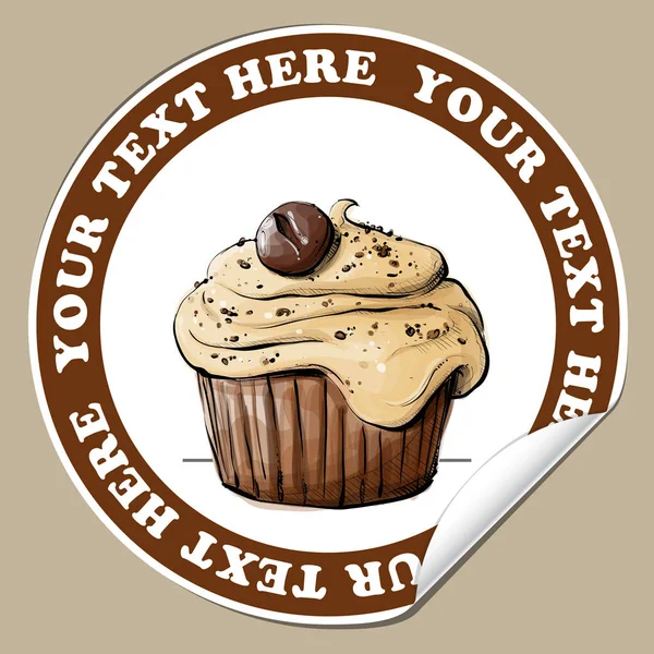 Klistermärke med läckra cupcake (skiss stil). Vektor illustration. — Stock vektor
