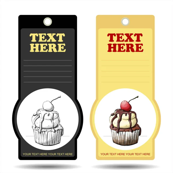 Tags con gustoso cupcake. Illustrazione vettoriale . — Vettoriale Stock