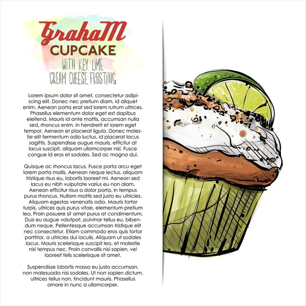 Handritad Illustration Lime Cupcake Affisch Skiss Stil Vektor Illustration — Stock vektor