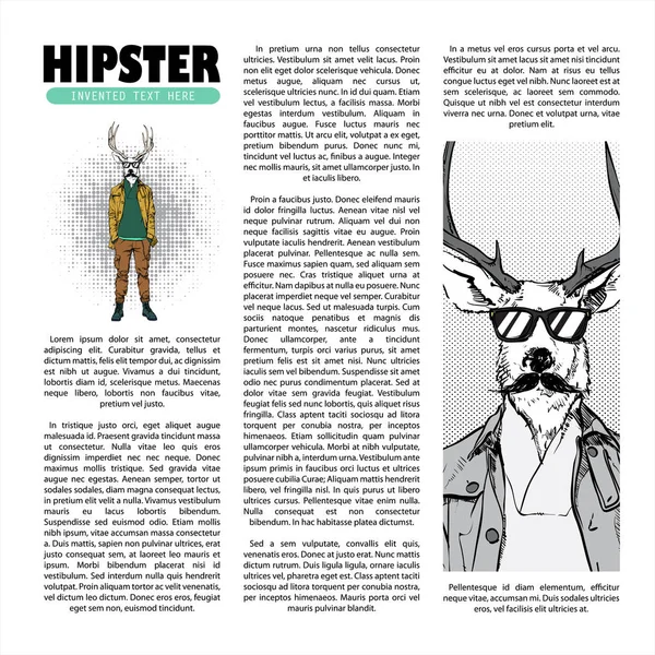 Hipster folyóirat oldal. Kézzel rajzolt illusztrációja divat srác szellemes — Stock Vector