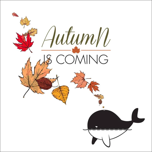 Herfst Coming Vector Illustratie Van Walvis Bladeren — Stockvector