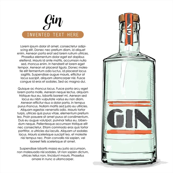Desenho manual de garrafa de gin. Ilustração vetorial . — Vetor de Stock