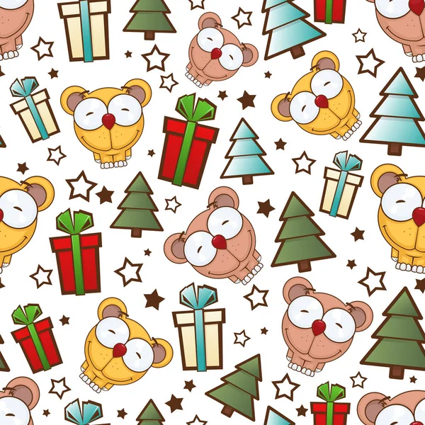 Christmas seamless pattern with cartoon bears. Vector illustrati — Stock Vector