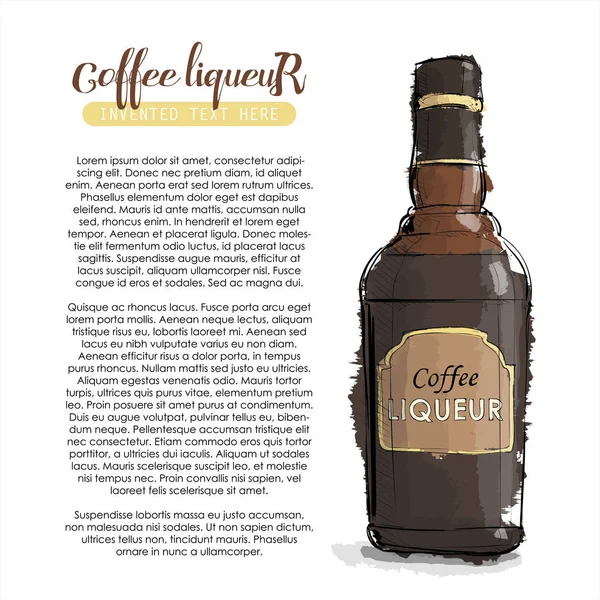 Dessin à la main de bouteille de liqueur de café. Illustration vectorielle . — Image vectorielle