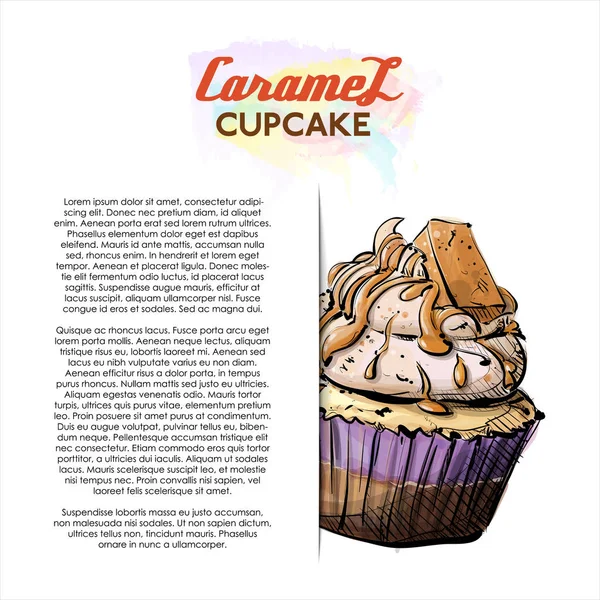 Ręcznie Rysowane Ilustracji Karmelu Cupcake Plakat Styl Szkicu Ilustracja Wektorowa — Wektor stockowy