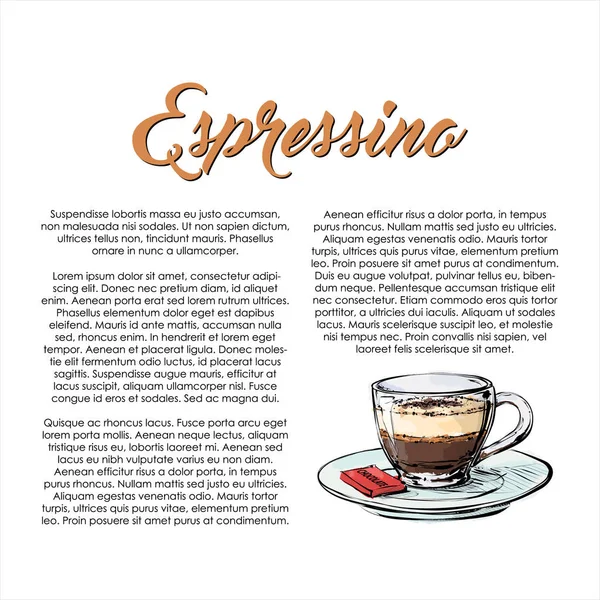 テキストとエスプレキノコーヒーと手描きのポスター ベクトルイラスト — ストックベクタ