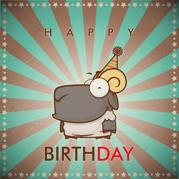 Funny happy birthday greeting card with cute cartoon sheep. — Stock Vector