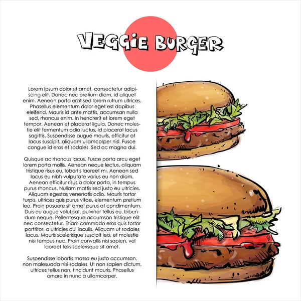 Smakelijke Veggie Hamburgers Poster Schets Stijl Vector Illustratie — Stockvector