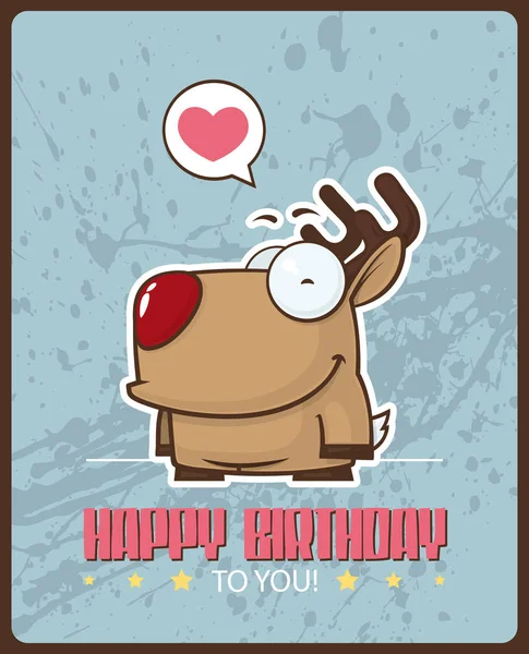 Tarjeta de felicitación animal con divertidos ciervos de dibujos animados . — Vector de stock