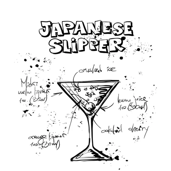 Ręcznie rysowana ilustracja koktajlu. Japoński Slipper. Wektor co — Wektor stockowy