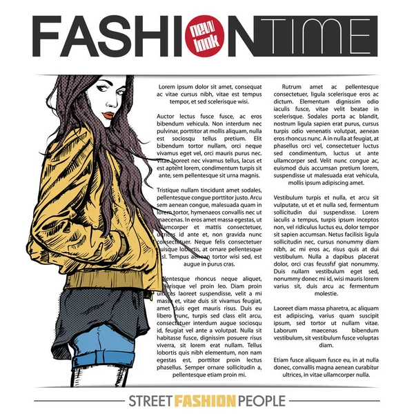 Banner Com Mulher Jovem Moda Estilo Esboço Texto Ilustração Vetorial —  Vetores de Stock