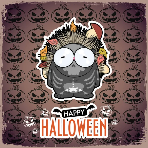 Biglietto Auguri Halloween Con Riccio Dei Cartoni Animati Illustrazione Vettoriale — Vettoriale Stock