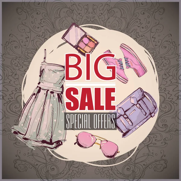 Big Sale Vector Poster Fashion Accessories — Stock Vector