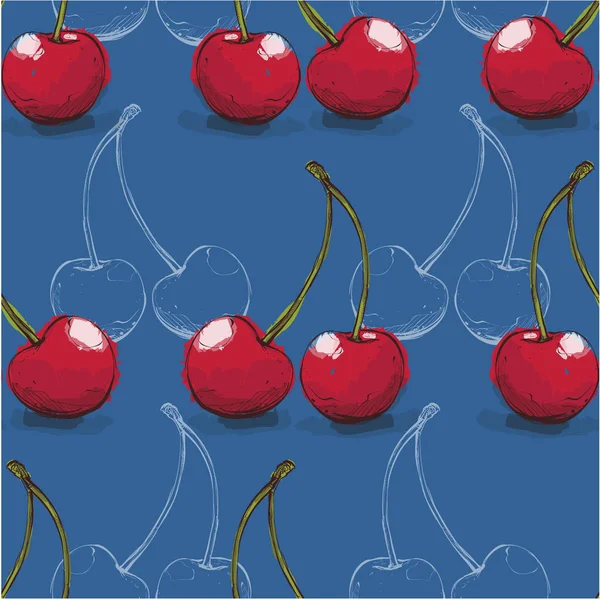 Vector Seamless Pattern Red Ripe Cherries — Stock Vector