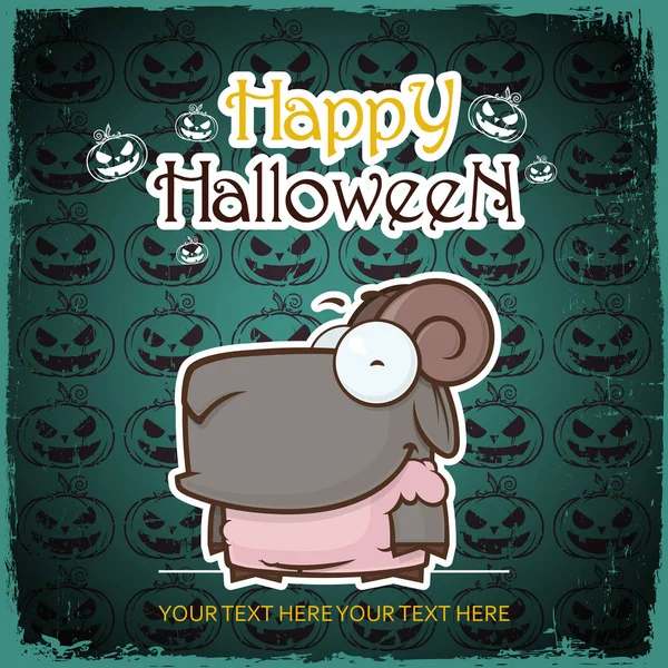 Hallowen wenskaart met cartoon schapen. Vector illustratie. — Stockvector