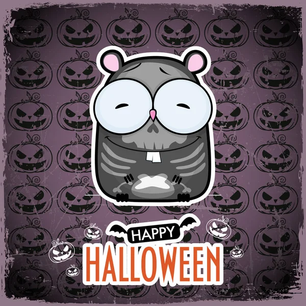 Biglietto Auguri Halloween Con Criceto Cartone Animato Illustrazione Vettoriale — Vettoriale Stock