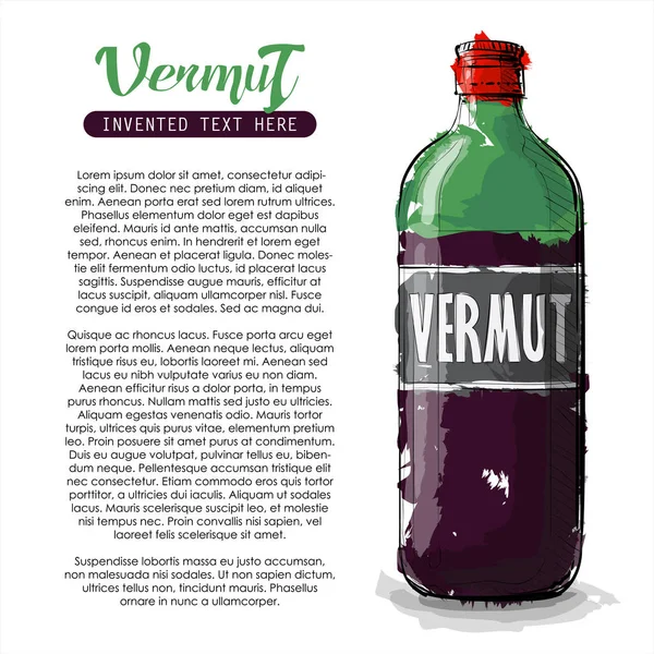 Hand dragning av Vermut flaska. Vektor illustration. — Stock vektor