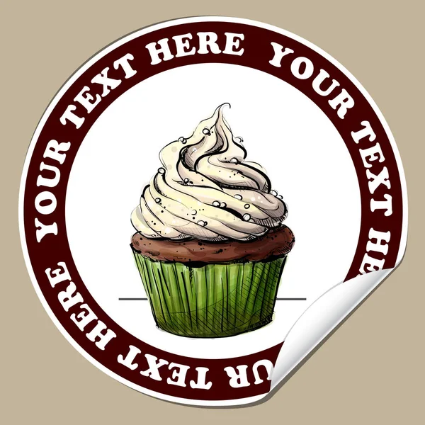 Sticker met smakelijke cupcake (schets stijl). Vector illustratie. — Stockvector