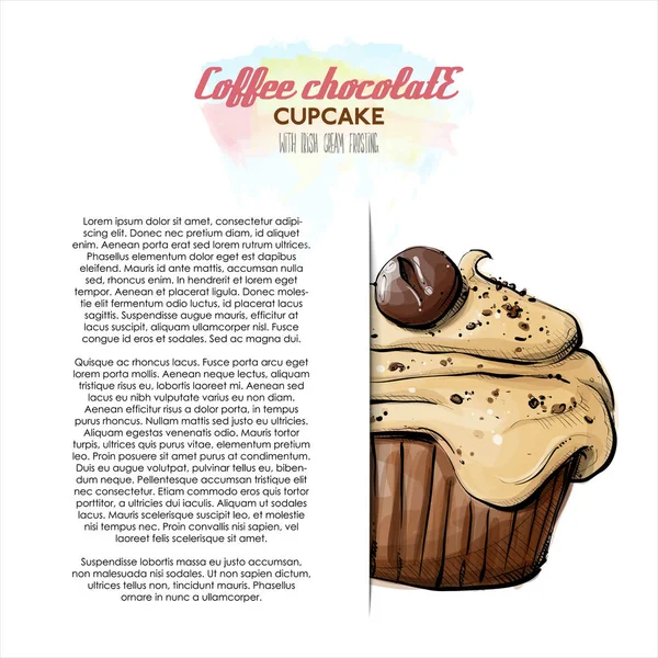 Handritad Illustration Kaffe Choklad Cupcake Affisch Skiss Stil Vektor Illustration — Stock vektor