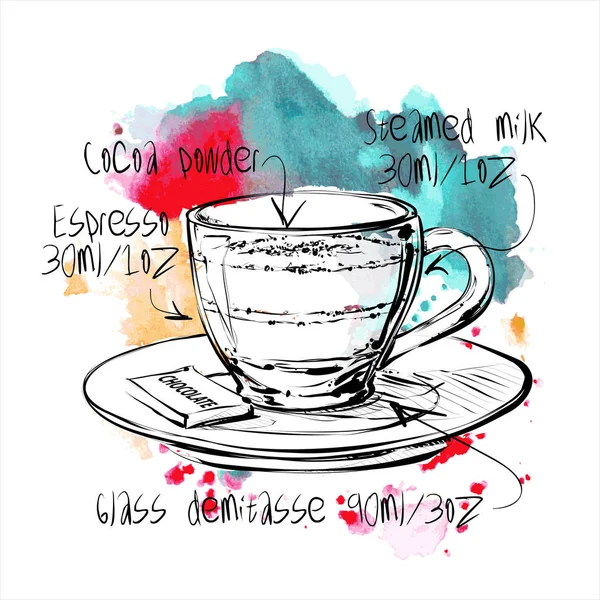 Handgezeichnete Kaffeetasse Auf Einem Aquarell Hintergrund Vektorillustration — Stockvektor