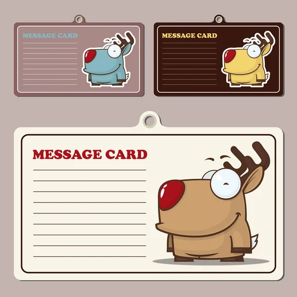 Conjunto de cartões de mensagens vetoriais com caráter de veado dos desenhos animados . — Vetor de Stock