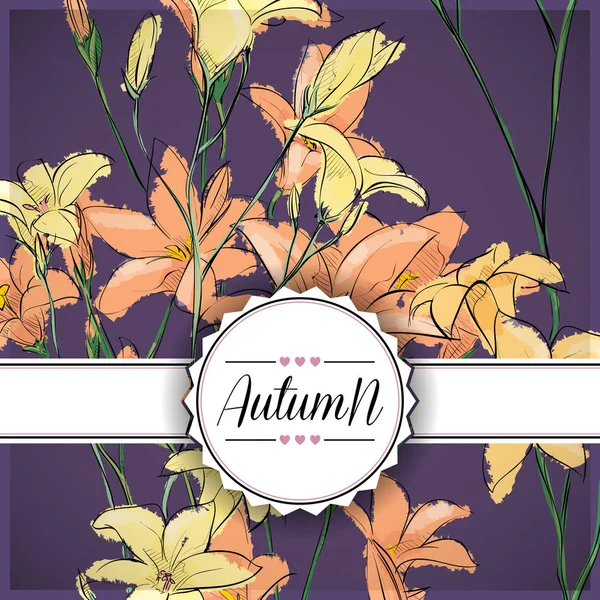 Cartão Outono Floral Com Flores Floridas Ilustração Vetorial — Vetor de Stock