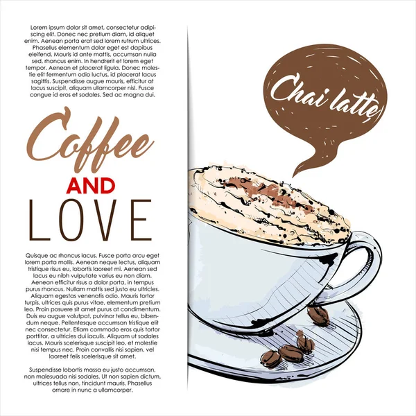 Manifesto Disegnato Mano Con Testo Caffè Chai Latte Illustrazione Vettoriale — Vettoriale Stock