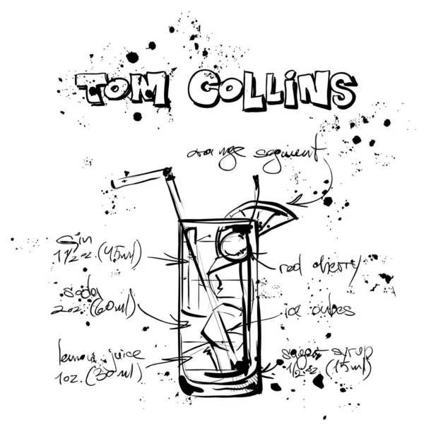 Ilustração desenhada à mão de coquetel. A TOM COLLINS. Coleta vetorial — Vetor de Stock