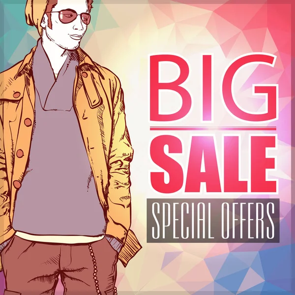 Big Sale Banner Trendy Boy Vector Illustration — Stock Vector