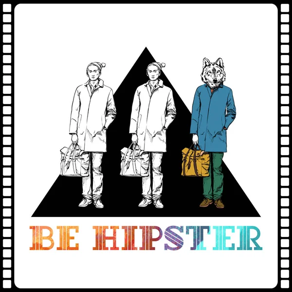 Affisch i hipster stil. Hand Drawn illustration av Fashion Guy — Stock vektor