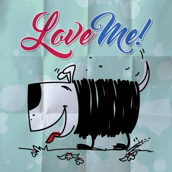 Cartão Romântico Com Engraçado Cão Dos Desenhos Animados Amo Inscrição — Vetor de Stock