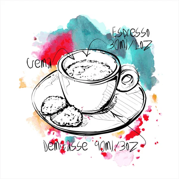 Handgezeichnete Kaffeetasse Auf Einem Aquarell Hintergrund Vektorillustration — Stockvektor