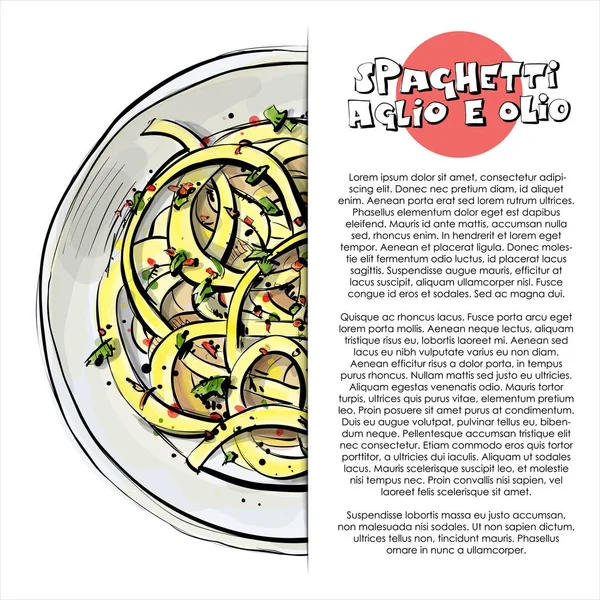 Sabroso Póster Espaguetis Estilo Boceto Ilustración Vectorial — Vector de stock