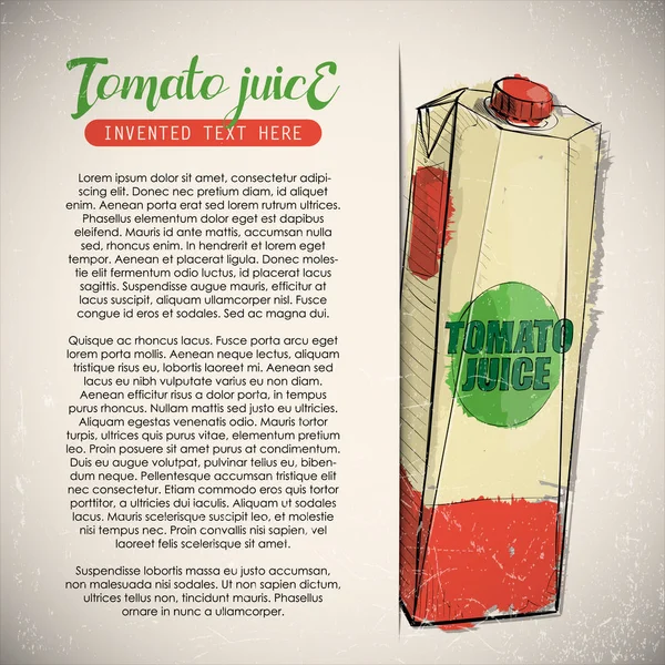 Ręcznie Rysowany Baner Tekstem Pojemnikiem Soku Pomidorowego Ilustracja Wektorowa — Wektor stockowy