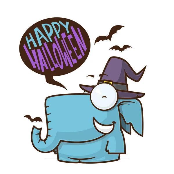 Tarjeta Felicitación Halloween Con Elefante Dibujos Animados Ilustración Vectorial — Vector de stock