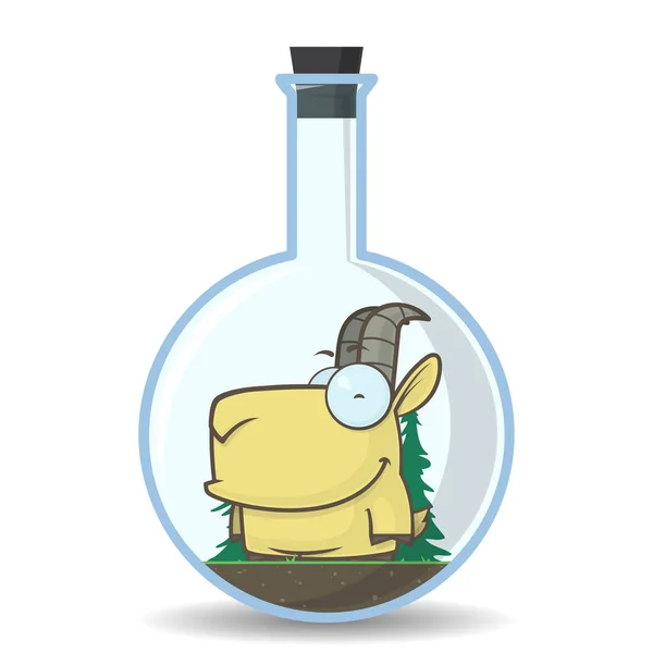 Abstract vector illustration of flask with cartoon goat (em inglês). EPS10 — Vetor de Stock