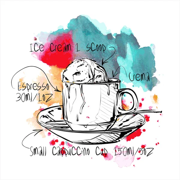 Disegnato Mano Tazza Caffè Uno Sfondo Acquerello Illustrazione Vettoriale — Vettoriale Stock