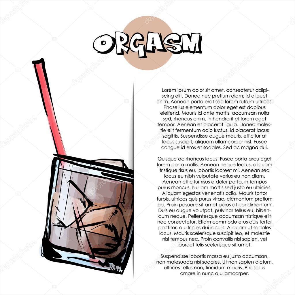 Hand drawn illustration of orgasm cocktail. Poster. Sketch style. Vector illustration