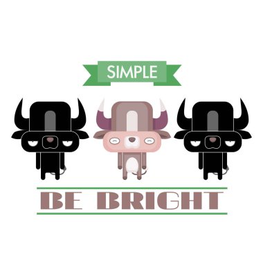 Çizgi film boğa karakteri ile komik poster. Vektör toplama.